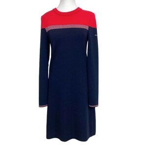 SAINT JAMES L'ATELIER PURE NEW WOOL RED NAVY COLORBLOCK KNITTED SHIFT DRESS - 4